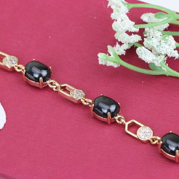 "Black Stone Rose Gold Bracelet with Sparkling Accents, XPBL1017 - Picture 11 of 12